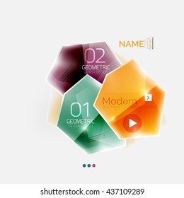 Shiny colorful geometric business abstract infographics template. Glossy glass style template with sample text - options and slogans