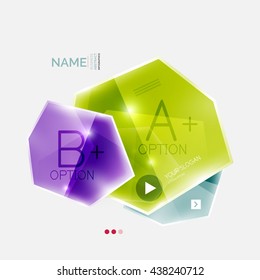 Shiny colorful geometric business abstract infographics template. Glossy glass style template with sample text - options and slogans