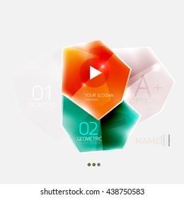 Shiny colorful geometric business abstract infographics template. Glossy glass style template with sample text - options and slogans