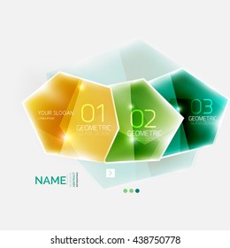 Shiny colorful geometric business abstract infographics template. Glossy glass style template with sample text - options and slogans