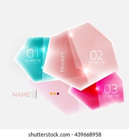 Shiny colorful geometric business abstract infographics template. Glossy glass style template with sample text - options and slogans