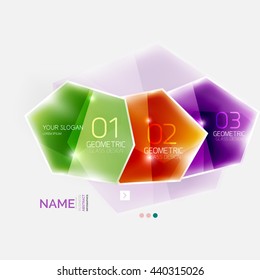 Shiny colorful geometric business abstract infographics template. Glossy glass style template with sample text - options and slogans