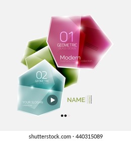 Shiny colorful geometric business abstract infographics template. Glossy glass style template with sample text - options and slogans