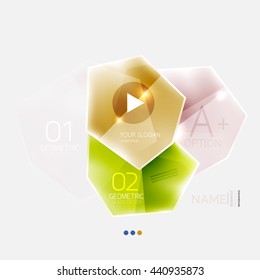 Shiny colorful geometric business abstract infographics template. Glossy glass style template with sample text - options and slogans