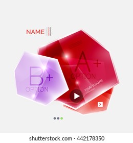 Shiny colorful geometric business abstract infographics template. Glossy glass style template with sample text - options and slogans