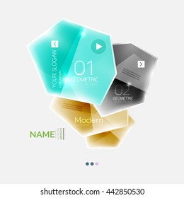 Shiny colorful geometric business abstract infographics template. Glossy glass style template with sample text - options and slogans