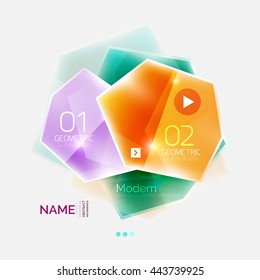 Shiny colorful geometric business abstract infographics template. Glossy glass style template with sample text - options and slogans