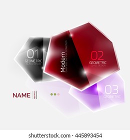 Shiny colorful geometric business abstract infographics template. Glossy glass style template with sample text - options and slogans