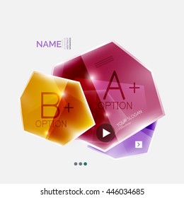 Shiny colorful geometric business abstract infographics template. Glossy glass style template with sample text - options and slogans