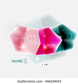 Shiny colorful geometric business abstract infographics template. Glossy glass style template with sample text - options and slogans