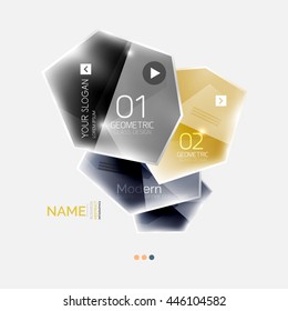 Shiny colorful geometric business abstract infographics template. Glossy glass style template with sample text - options and slogans