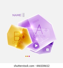 Shiny colorful geometric business abstract infographics template. Glossy glass style template with sample text - options and slogans