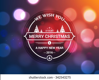 Shiny colorful greeting card design for Merry Christmas and Happy New Year 2016 celebration.