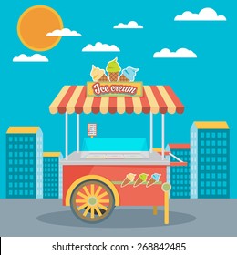 Shiny colorful ice cream cart vector illustration. Awesome creative concepts, icons, elegant stylish design graphic elements,beautiful art