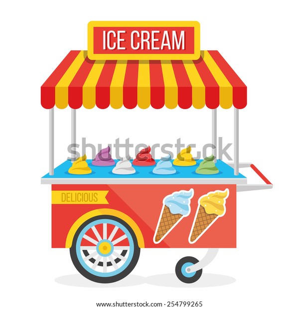 Shiny colorful ice\
cream cart vector illustration. Awesome creative concepts, icons,\
elegant stylish design graphic elements,beautiful art. Isolated on\
white background.