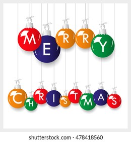 shiny colorful merry christmas in decoration baubles hanging eps10