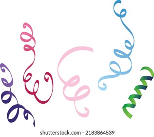Shiny colorful serpentine ribbon isolated on white. Confetti burst. Festive template.