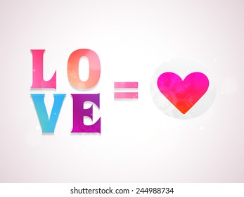 Shiny colorful text Love with red and pink heart for Happy Valentines Day celebration.