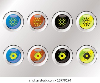 shiny colorful vector buttons with sun icon