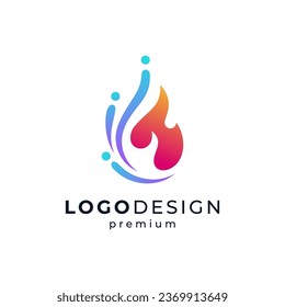 shiny and colorful water and fire for HVAC and refrigeration logo design svg