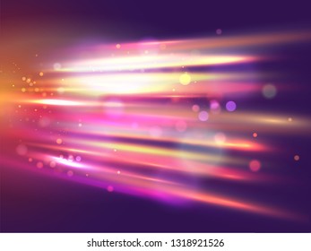 Shiny colourful speed lines on abstract bokeh motion background for futuristic technology concept. 