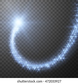Shiny comet trail with glittering dust particles. Vector eps10.