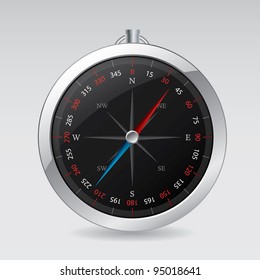 Shiny compass design with shadow on gray background