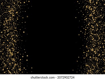 Shiny Confetti Background Black Vector. Spark Abstract Frame. Yellow Effect. Defocused Card. Golden Stars Pattern.