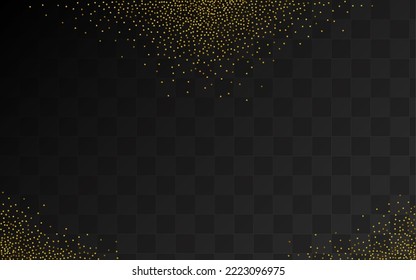 Brillante Confetti Caída Vector Fondo Transparente. Postales redondas aisladas. Fondo de escritorio de vacaciones Gold Splash. Pancarta festiva brillante.