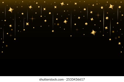 Shiny confetti frame. Stardust golden sparks. Holiday shimmer decoration. Event invitation design element. Glittering particles border. Metallic foil stardust border