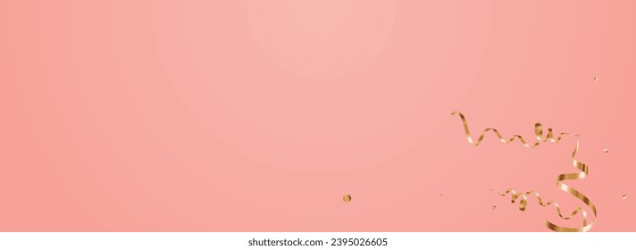 Shiny Confetti Paper Vector Panoramic Pink Background. Fun Serpentine Invitation. Ribbon Celebration Template. Yellow Christmas Illustration.