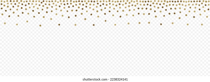 Shiny Confetti Rich Vector Panoramic Transparent Background. Bridal Shine Pattern. Golden Dot Effect Design. Dust Paper Invitation.