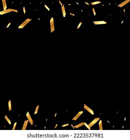 Shiny Confetti Vector Black Background. Bright Glitter Glamour Texture. Serpentine Shiny Invitation. Shavings Abstract Illustration.