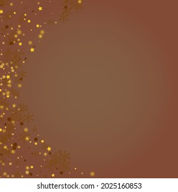El brillante fondo marrón vectorial Confetti. Patrón de estrellas de Navidad doradas. Tarjeta de nevada brillante. Ilustración de la tormenta de nieve deslumbrante.