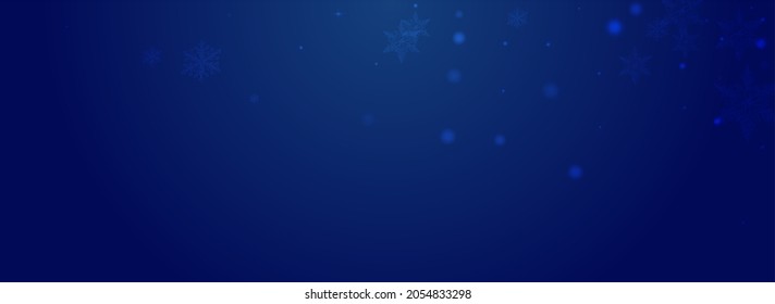 Shiny Confetti Vector Panoramic Blue Background. Glow Subtle Snowfall Design. Minimal Flake Illustration. Festive Snow Pattern.