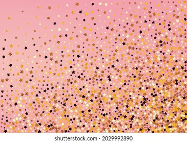 Shiny Confetti Vector Pink Background. Yellow Festive Space Border. Glow Magic Banner.  Golden Shiny Dust Wallpaper.