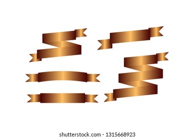 Shiny copper gold vector ribbons banners isolated on white background, Illustration set of copper color tape