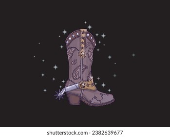 shiny cowboy boots vector illustrations isolated on black background