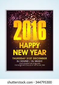 Shiny creative Flyer, Banner or Pamphlet design with golden text Happy New Year 2016.