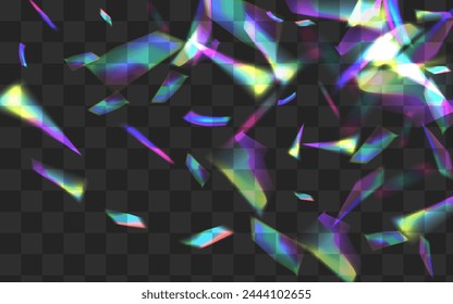 Shiny Cristal Vector Transparent Background. Light Lens Flying Banner. Color Kaleidoscope Effect Illustration. Neon Cool Glints Branch.