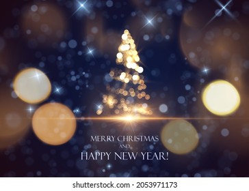 Shiny Cristmas tree with magic blurred bokeh lights seasonal holiday vector background