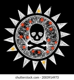 Shiny crossing mesh death sun radiation model with light dots. Constellation vector model created from death sun radiation icon and crossing white lines.