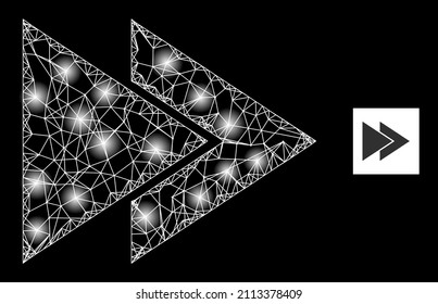 Schlaues Überqueren der Masche schnell vorwärts Symbol mit magischen Flecken. Die beleuchtete Konstellation erfolgt über schnelle vorwärts gerichtete Vektorsymbol- und Kreuzung-Linien. Konstellationskadaver schnell vorwärts auf schwarzem Hintergrund.