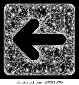 Shiny crossing mesh left cursor carcass with light spots. Constellation vector mesh created from left cursor pictogram and crossing white lines. Sparkle carcass polygonal left cursor,