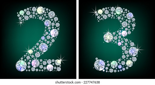 Shiny crystal two and three numbers, (part of collection) 