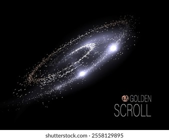 Shiny curl of small tinsel on black background. Isolated design element.
