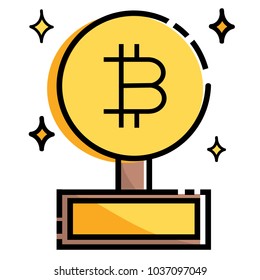 Shiny Cute Gold and Brown Bitcoin Money Digital Crypto Currency Trophy Logo or Icon for Graphic Design Concept Resources Vector Illustration. Internet, Virtual Exchange, Mining, and Business.