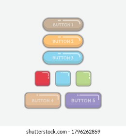Shiny cute web buttons flat design vector. Web and ui application color button icon for modern website. Vector icons isolated on white background
