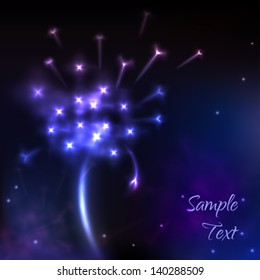 Shiny dandelion flower, abstract space background, vector eps10