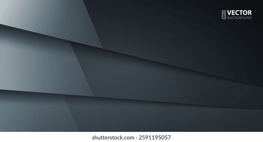 Shiny dark grey and black layers with realistic shadows abstract background. RGB EPS 10 vector illustration